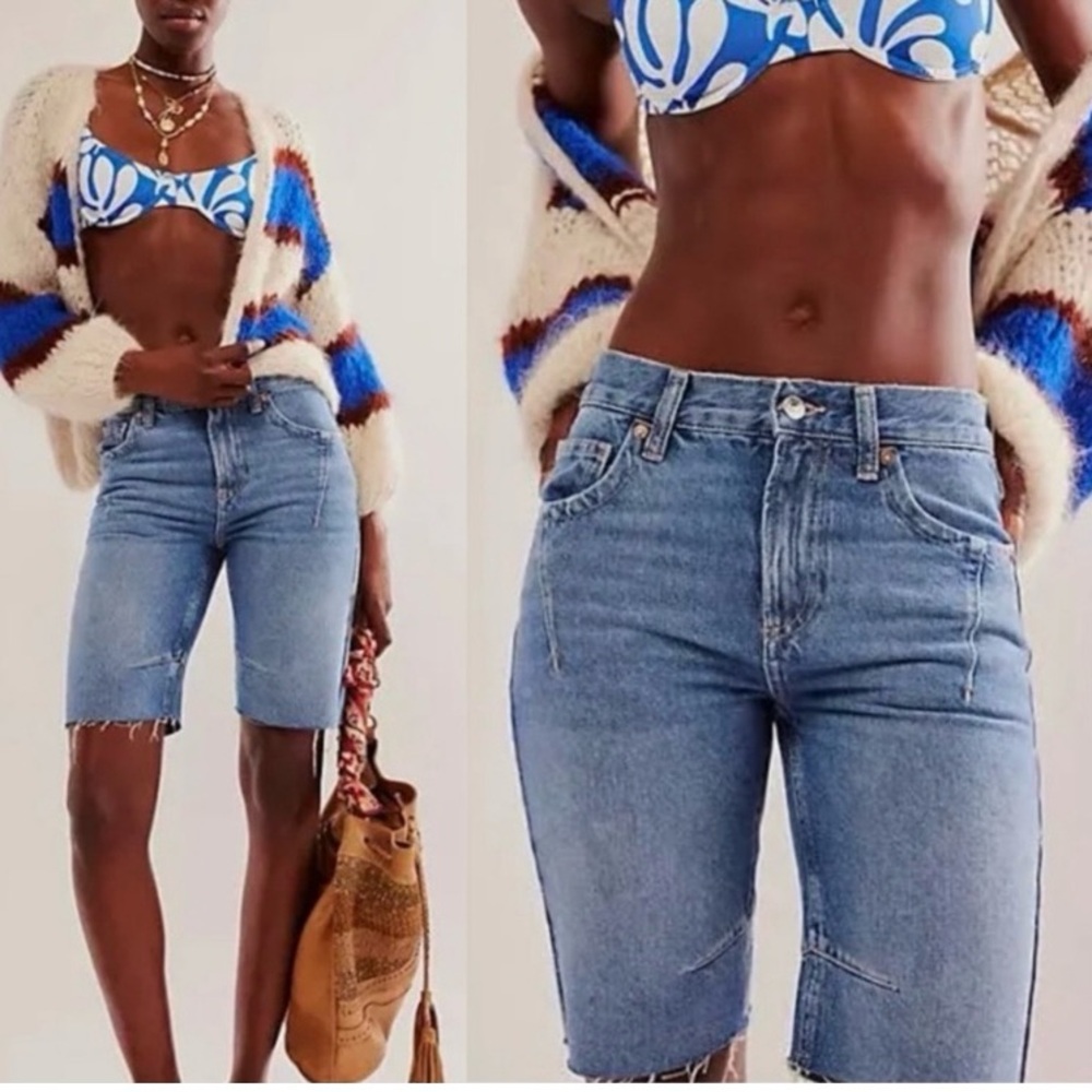 Free People/ We The Free High Rise Long Denim Shorts Size 27